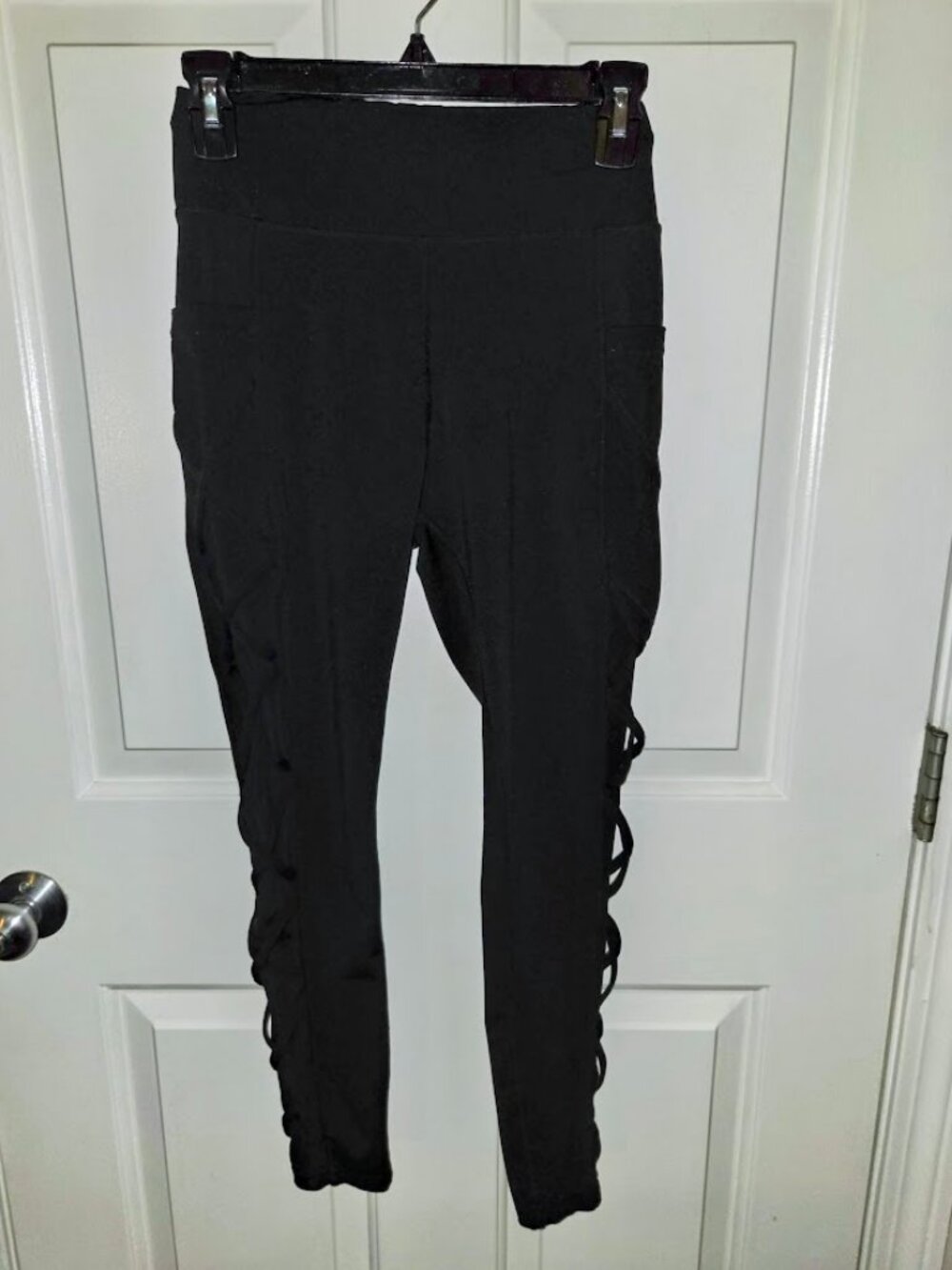 POP Fit Women's Lily Mesh Activewear Leggings w/ Pockets Black Size Medium M